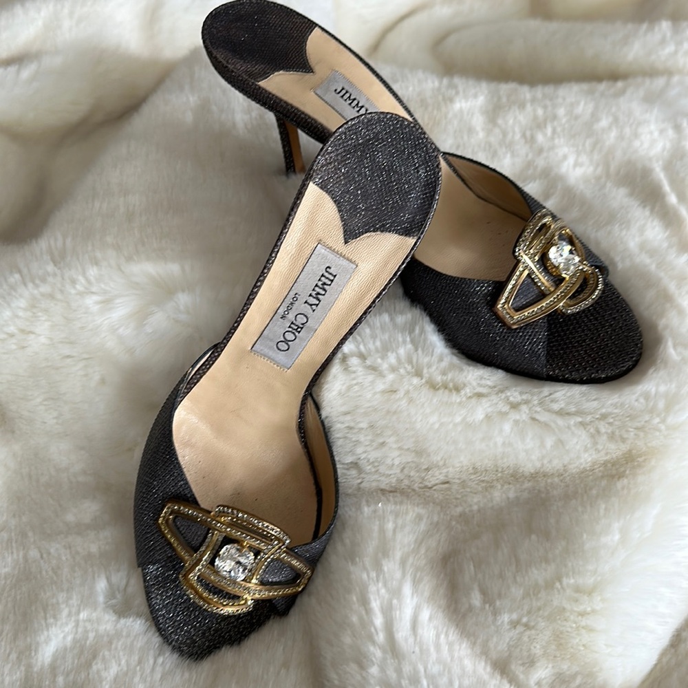 Jimmy Choo, mules, sparkling gray